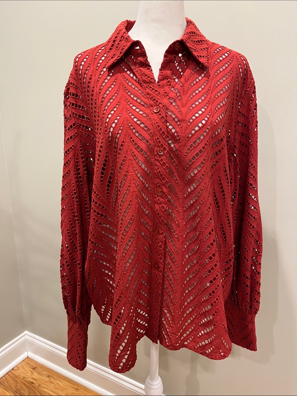 Chico’s Orange Eyelet Button Down Top